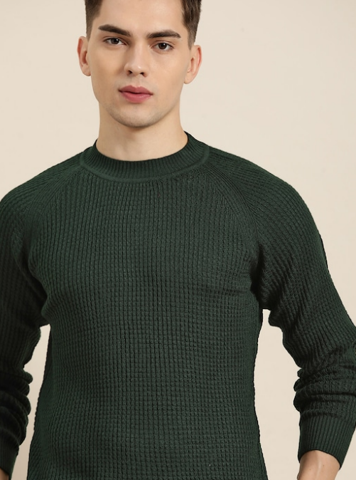 Men Green Striped Pullover