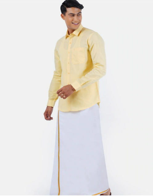 Men Yellow & White Shirt with Dhoti Pants