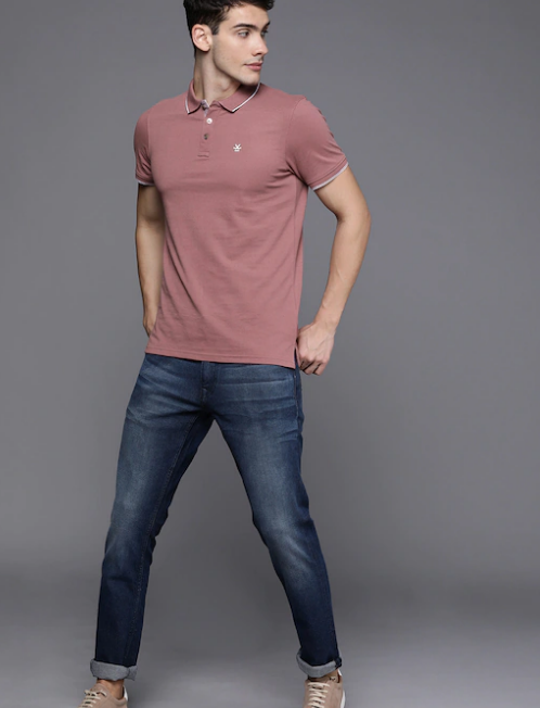 Men Mauve Solid Polo Collar T-shirt