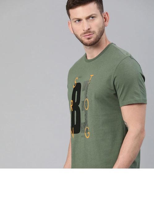Men Olive Green Solid Bio-Wash Running Tshirt