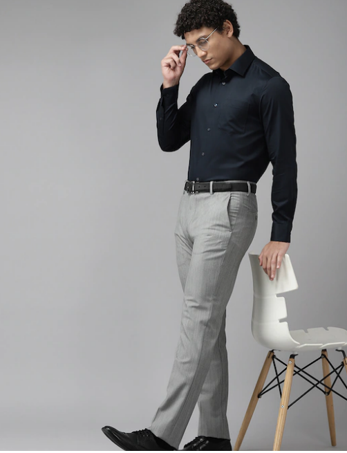 Men Navy Blue Pure Cotton Slim Fit Formal Shirt